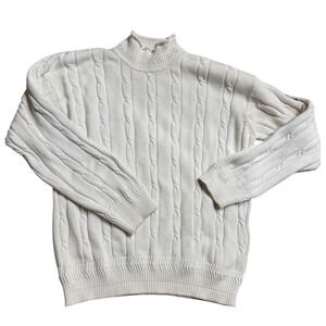 Helly Hansen Cable Knit Sweater Men's White Cotton Nautical Fisherman Pullover L